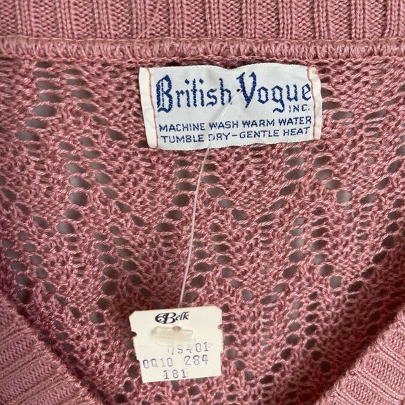 Vtg 1950's British Vogue Pink Open Knit Sweater Deadstock Rare - Picture 2 of 4
